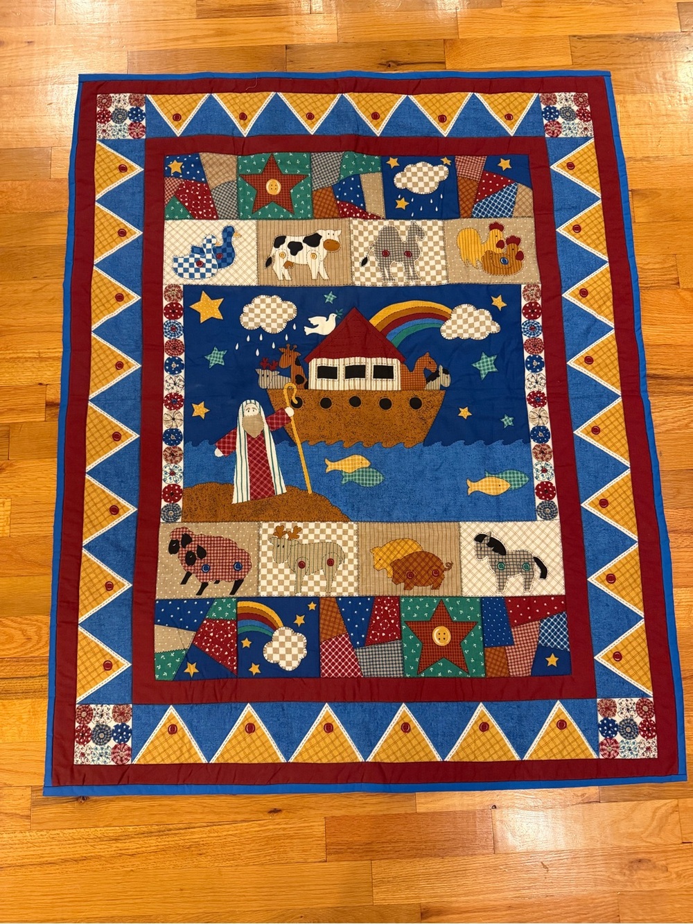 Noah's Ark Quilt Wall Hanging - Lap Quilt Blue, Red, Yellow